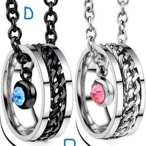 New Matching Necklaces for Couples, His and Hers Engraved Ring Pendant